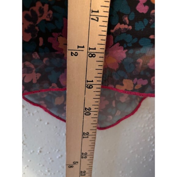 Promesa Fabulous Flowers Floral-Print Mesh Bell-Sleeve Top Sheer V-Neck Tie-Fron - Picture 11 of 16